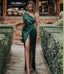 Sexy Green Sheath High Slit One Shoulder Maxi Long Party Prom Dresses,13092