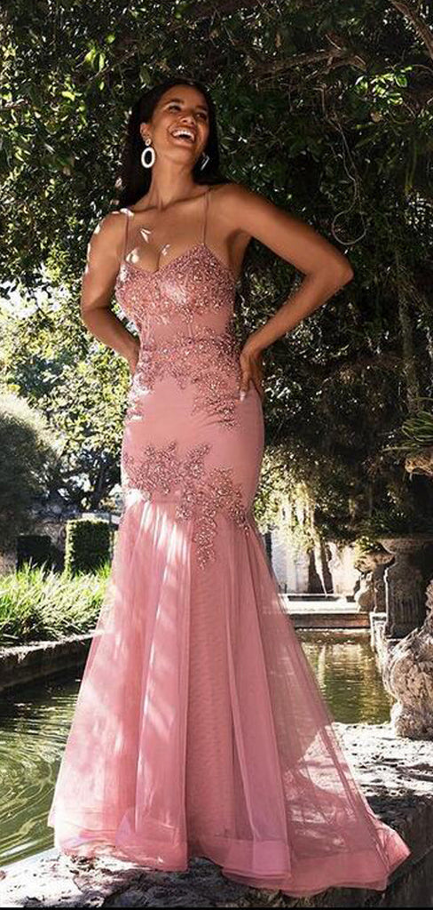 Sexy Pink Mermaid Spaghetti Straps Maxi Long Prom Dresses,Evening Dresses,12976