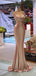 Sexy Rose Gold Mermaid Spaghetti Straps Maxi Long Prom Dresses Online,13048