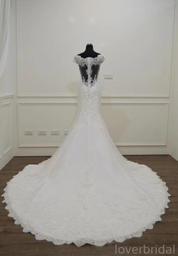 Sexy See Through Cap Sleeves Lace Wedding Dresses Online, Cheap Bridal Dresses, WD505