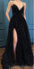 Sexy Side Slit Black Lace Long Evening Prom Dresses, Cheap Custom Party Prom Dresses, 18572