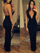 Sexy Simple Cross Back Mermaid Deep V Neck Black Floor Length Custom Long Evening Prom Dresses, 17371