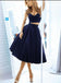 Sexy Two Pieces Off Shoulder Navy Blue Homecoming Prom Dresses, Affordable Short Party Prom Sweet 16 Dresses, Perfect Homecoming Cocktail Dresses, CM358