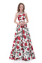 Sexy Two Pieces Simple Halter Printed Flower Long Evening Prom Dresses, Popular Cheap Long Party Prom Dresses, 17254