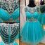 Short blue rhinestones sparkly Boho Vintage casual homecoming prom dress,BD0003