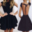 Short sleeve black mini open back unique sexy charming homecoming prom dress,BD0024