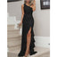 Simple Black Mermaid One Shoulder High Slit Long Bridesmaid Dresses,WG1071