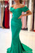 Simple Green Mermaid Off Shoulder Cheap Long Prom Dresses,12677