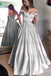 Simple Off Shoulder Satin Evening Prom Dresses, Popular A line Party Prom Dresses, Custom Long Prom Dresses, Cheap Formal Prom Dresses, 17191