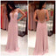 Simple Pink A-Line Backless V-neck Long Prom Dresses Online,Dance Dresses,12445