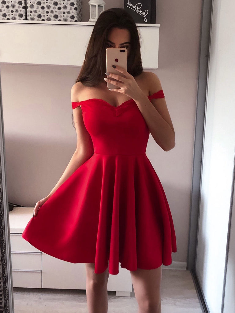 Simple Red Off Shoulder Short Cheap Homecoming Dresses Online, CM729