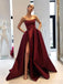 Simple Side Slit Cheap Maroon A-line Long Evening Prom Dresses, Cheap Sweet 16 Dresses, 18364