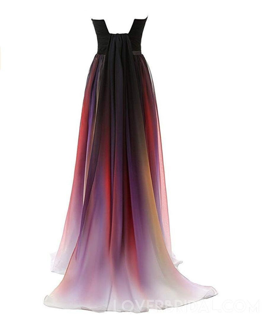 Simple Strapless Chiffon Ombre Long Evening Prom Dresses, Custom Cheap Sweet 16 Dresses, 18395