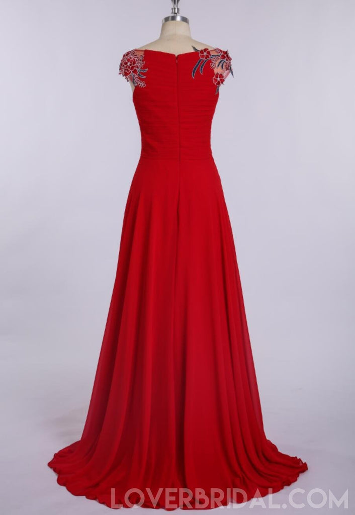 Simple V Neck Chiffon Red Cheap Long Evening Prom Dresses,  Custom Sweet16 Dresses, 18402