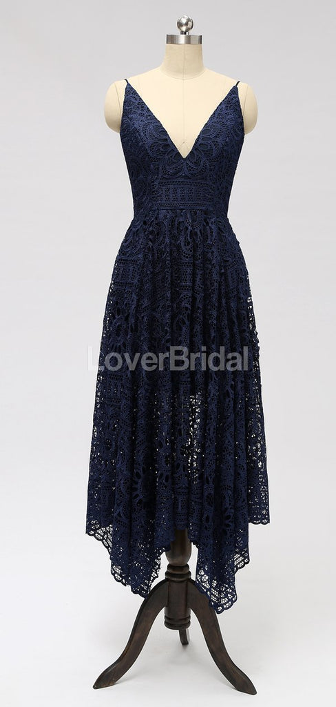 Spaghetti Strapls Lace Navy Lace Short Cheap Bridesmaid Dresses Online, WG588