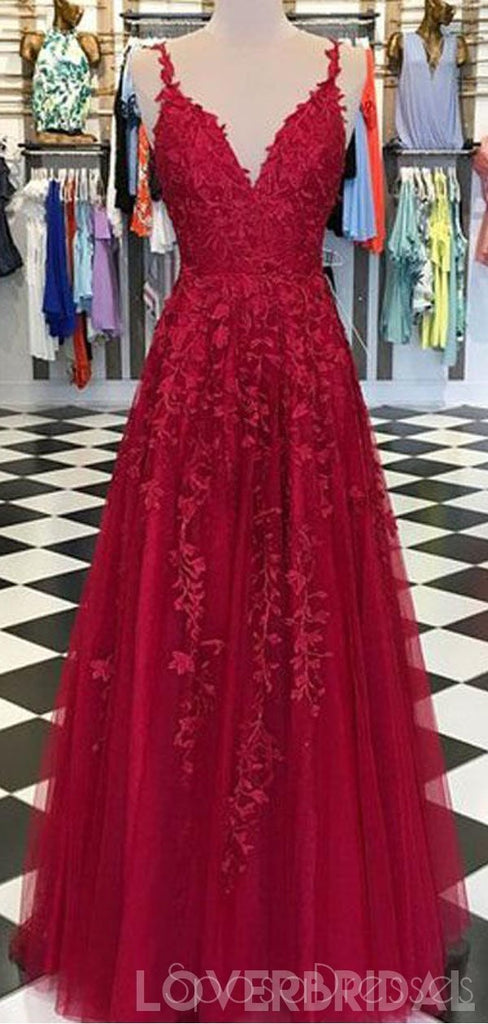Spaghetti Straps Lace Dark Red Cheap Long Evening Prom Dresses, Cheap Custom Sweet 16 Dresses, 18511