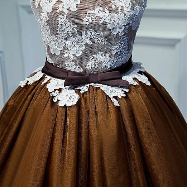 Strapless Lace Brown Skirt Homecoming Prom Dresses, Affordable Short Party Prom Sweet 16 Dresses, Perfect Homecoming Cocktail Dresses, CM365