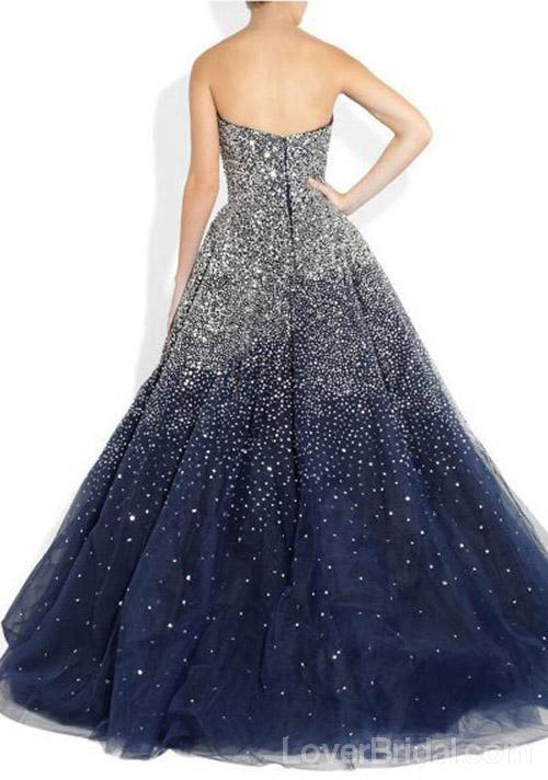 Strapless Navy Sparkly A-line Long Evening Prom Dresses, Cheap Custom Sweet 16 Dresses, 18544