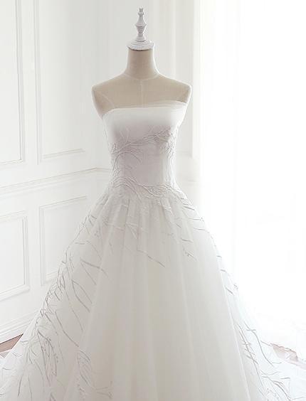 Strapless Simple Lace A line Wedding Bridal Dresses, Custom Made Wedding Dresses, Affordable Wedding Bridal Gowns, WD259