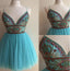 Turquoise Heavily Beaded Tulle Short Homecoming Prom Dresses, Affordable Short Party Prom Sweet 16 Dresses, Perfect Homecoming Cocktail Dresses, CM360