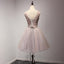 Two Strapless V Neckline Blush Pink Lace See Through Homecoming Prom Dresses, Affordable Short Party Corset Back Prom Dresses, Perfect Homecoming Dresses, CM227