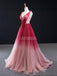 V Neck Beaded Red Ombre Long Evening Prom Dresses, Evening Party Prom Dresses, 12260