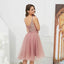 V Neck Dusty Pink Tulle Beaded Short Homecoming Dresses Online, Cheap Short Prom Dresses, CM845