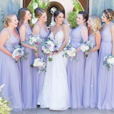 V Neck Lilac Chiffon Cheap Long Bridesmaid Dresses Online, WG360