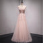 V Neckline Peach Lace Evening Prom Dresses, Popular Lace Party Prom Dresses, Custom Long Prom Dresses, Cheap Formal Prom Dresses, 17188