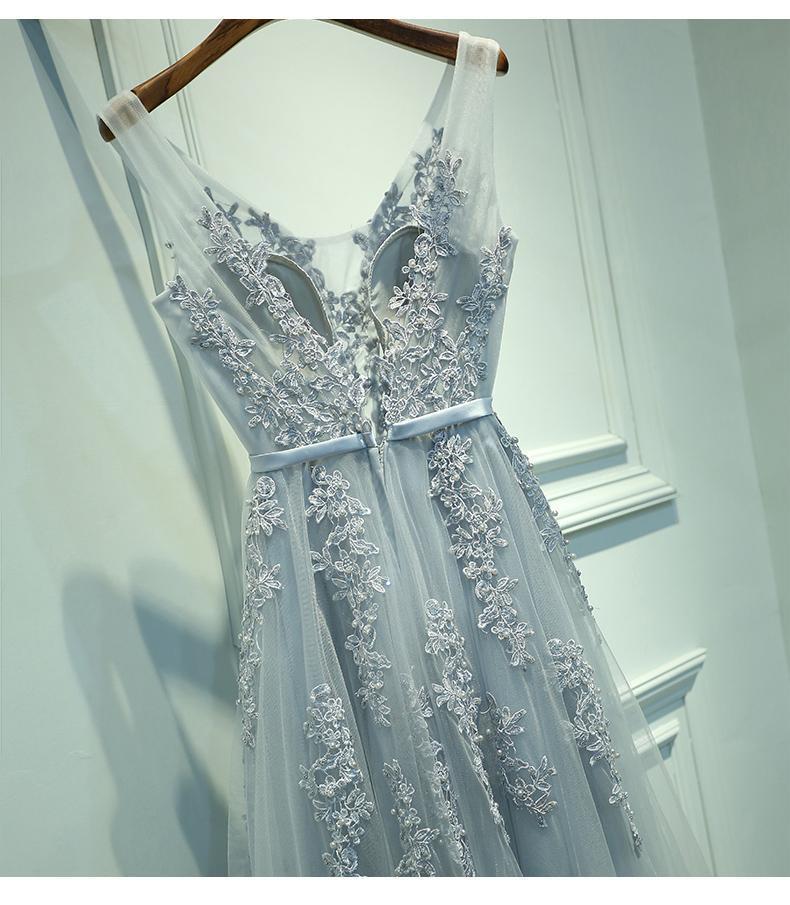 V Neckline Purple Lace Evening Prom Dresses, Popular Lace Party Prom Dresses, Custom Long Prom Dresses, Cheap Formal Prom Dresses, 17190