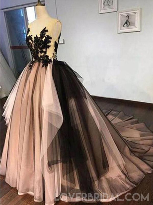 Vintage Backless Black Lace Ball Gown Long Evening Prom Dresses, Cheap Sweet 16 Dresses, 18421